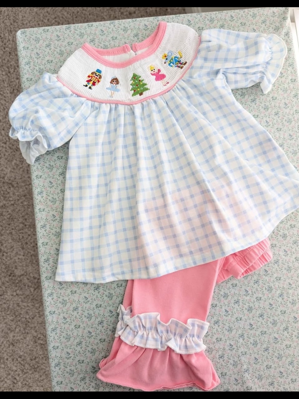 12 Mos Smocked Nutcracker Ruffle Pant Set